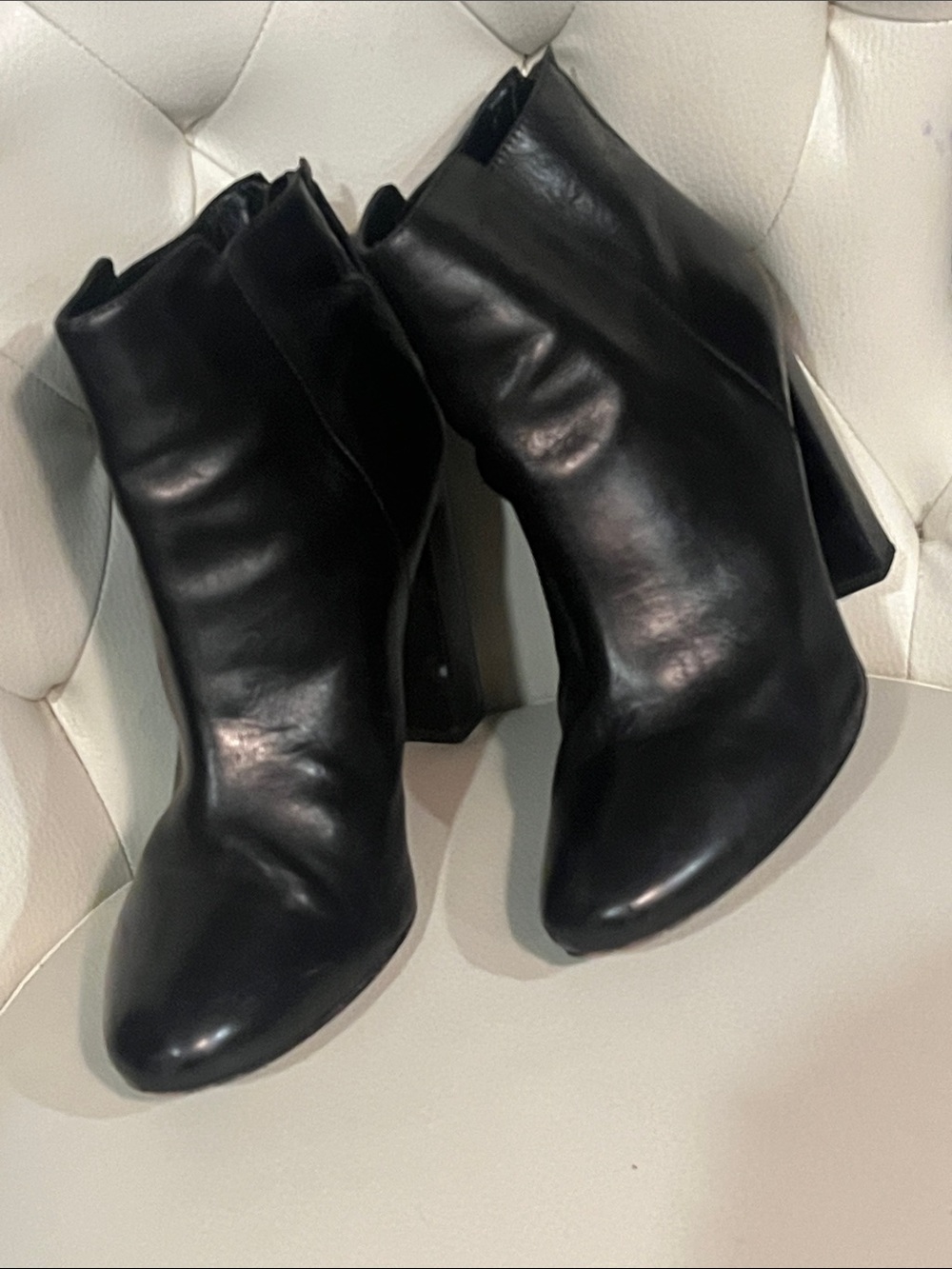 J. Crew Black Leather High Block Heel Ankle Booties Size 8.5 Beautiful